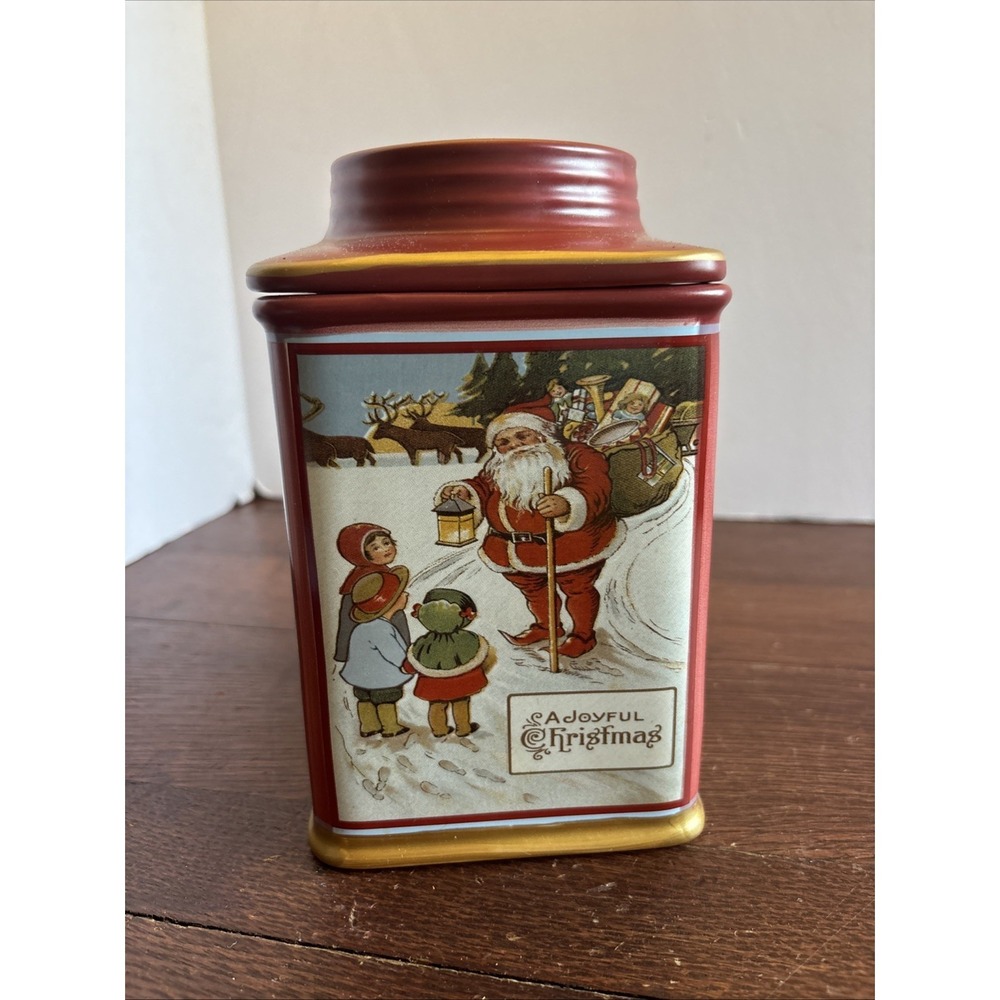 Oneida Sakura Holiday Memories Joyful Christmas Stoneware Canister 7 in